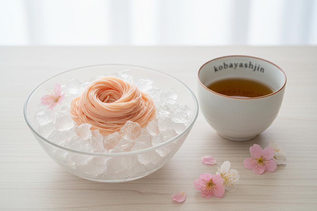 小林甚製麺！春の香りをのせて。今日は桃色のカーテン「紀州梅そうめん」の製造日